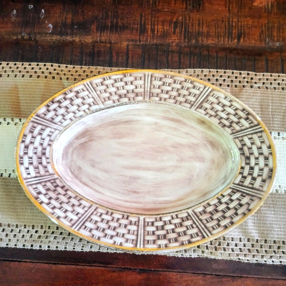 Capodimonte Italian Large Serving Platter Hand Painted Wicker Look